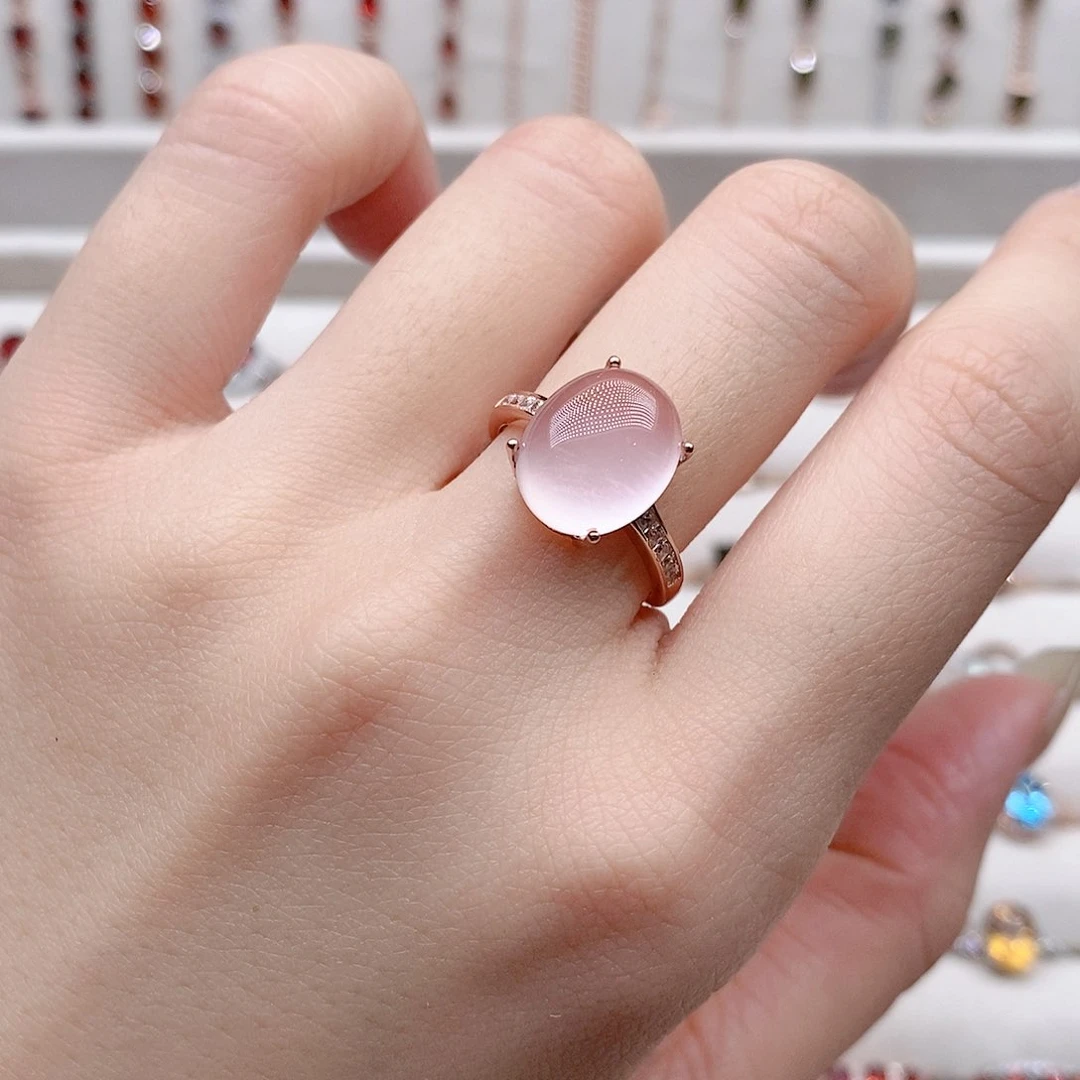 芙蓉石戒指银S925镶嵌开口