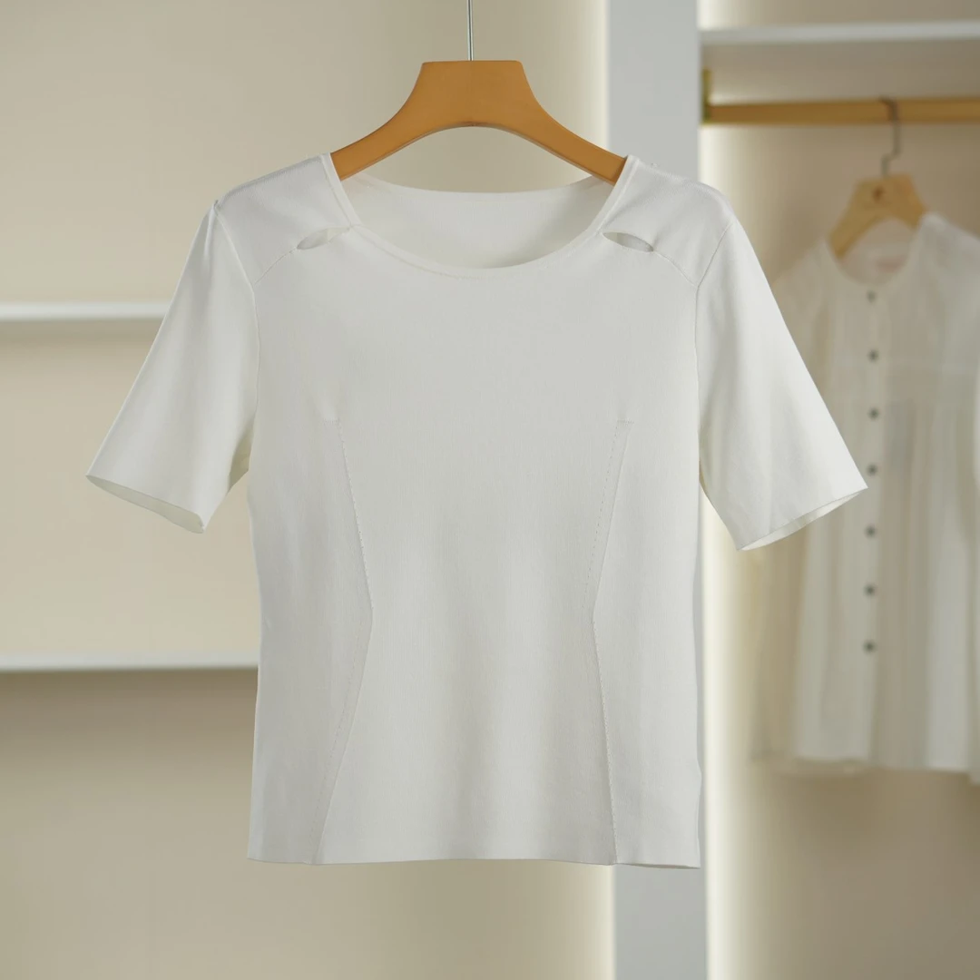 麦迪尚品【H】K234 针织短袖T恤衫白色品牌折扣撤柜女装