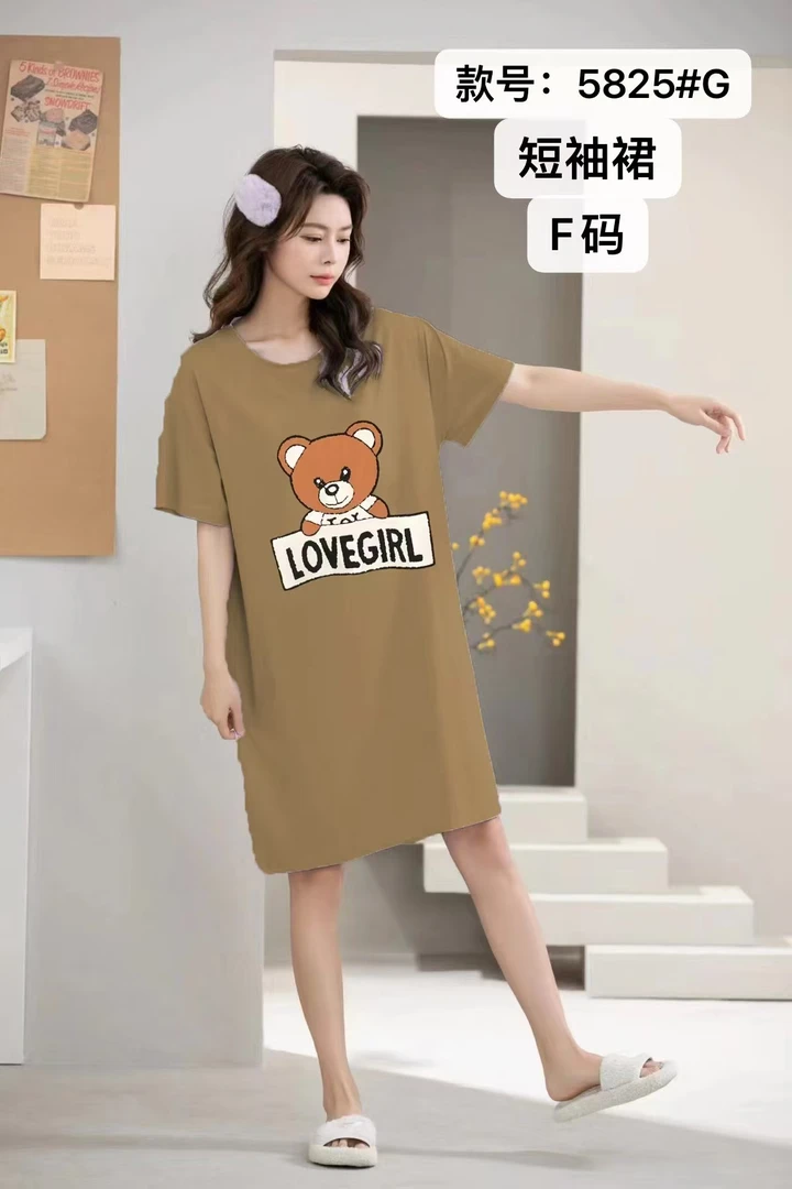 芬亿新款女士爽棉短袖睡裙家居服可外穿 5825
