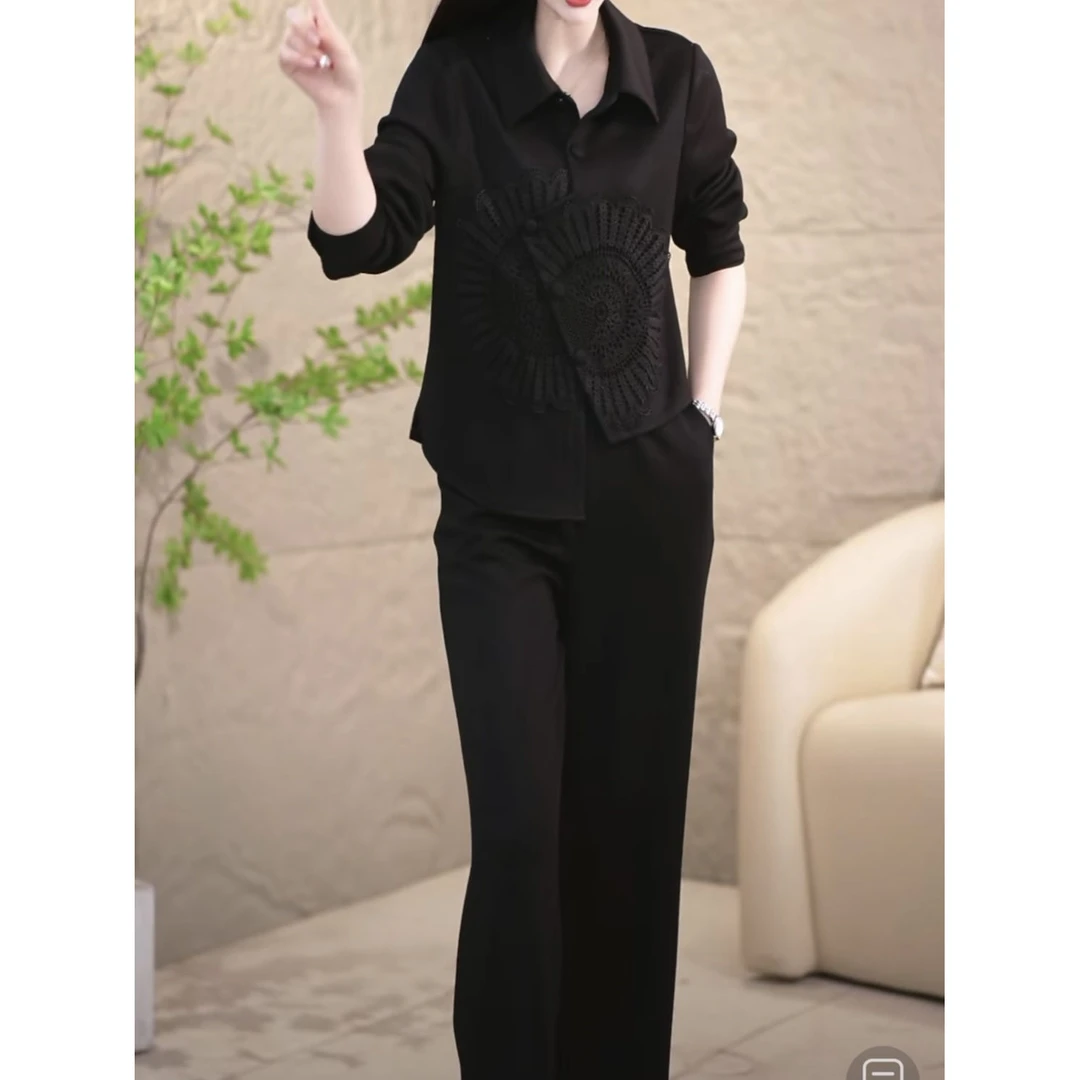 1【上衣+裤子】长袖衬衫女外套2025新款阔腿裤时尚显瘦职业套装长