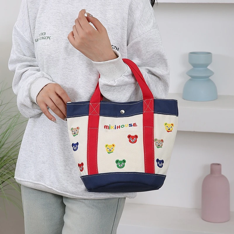 撞色刺绣/绣花刺绣车缝线手提包印花休闲托特包时尚简约单肩