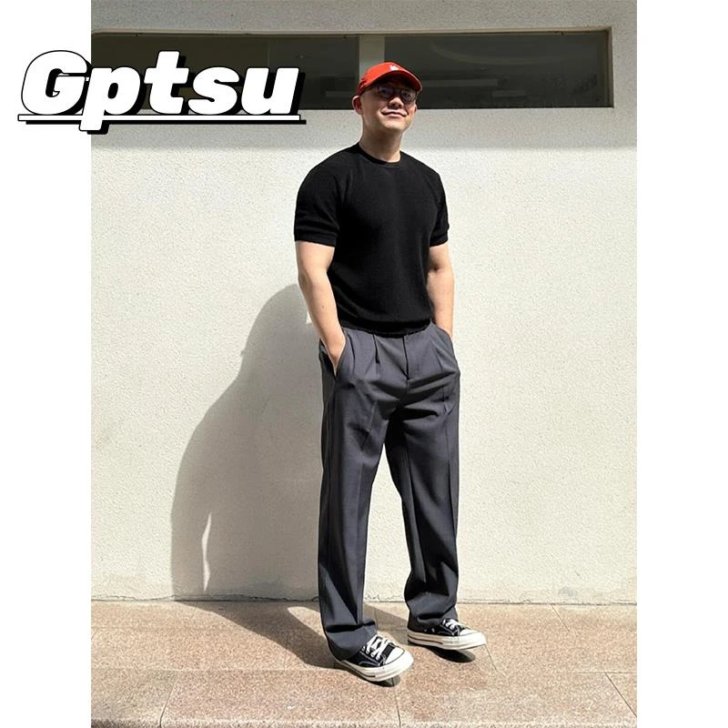 GPTSu深灰色冰丝男士西裤垂坠感成熟稳重男装裤子休闲直筒西装裤