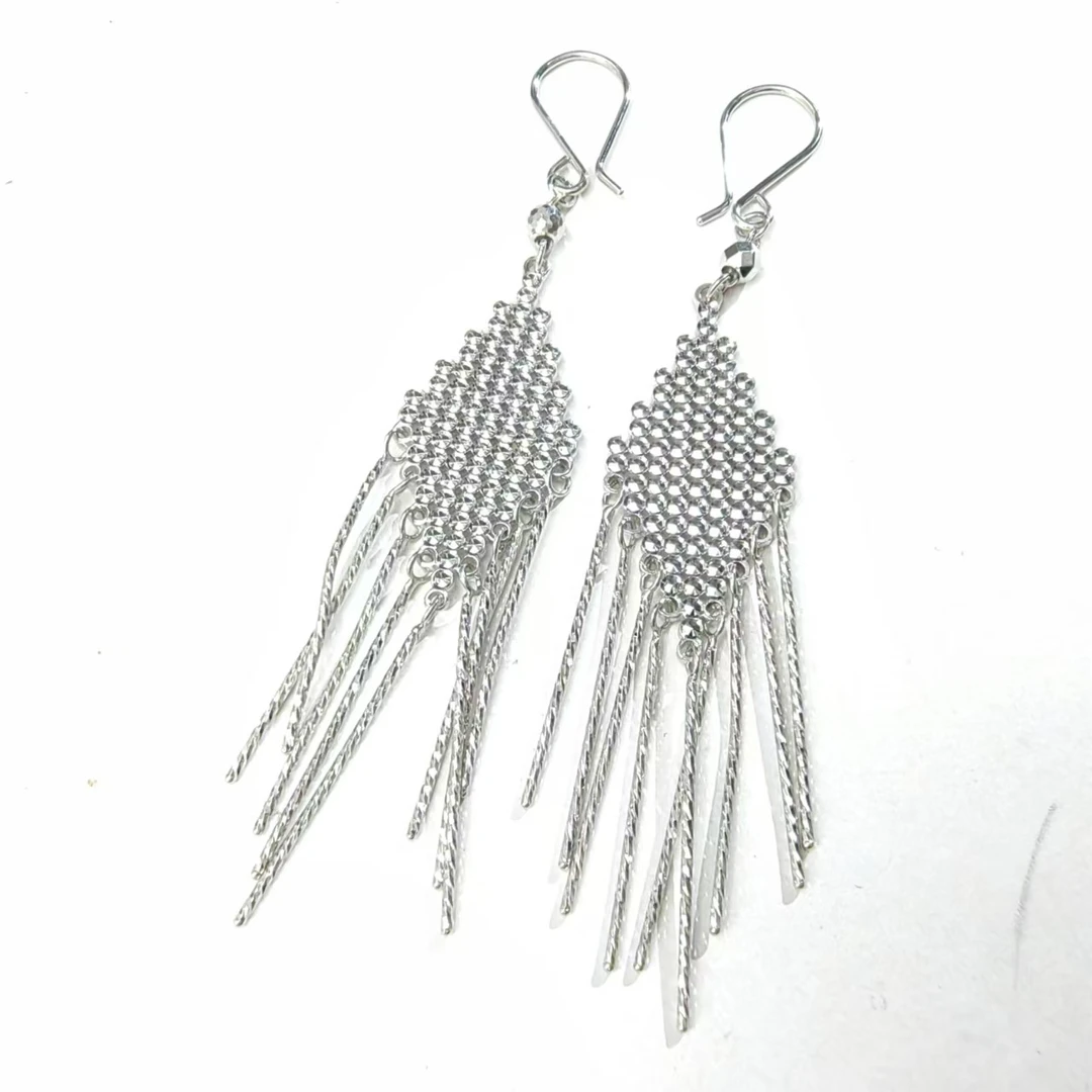 PT950铂金耳饰 切面菱形中国结铂金耳钩  约7cm