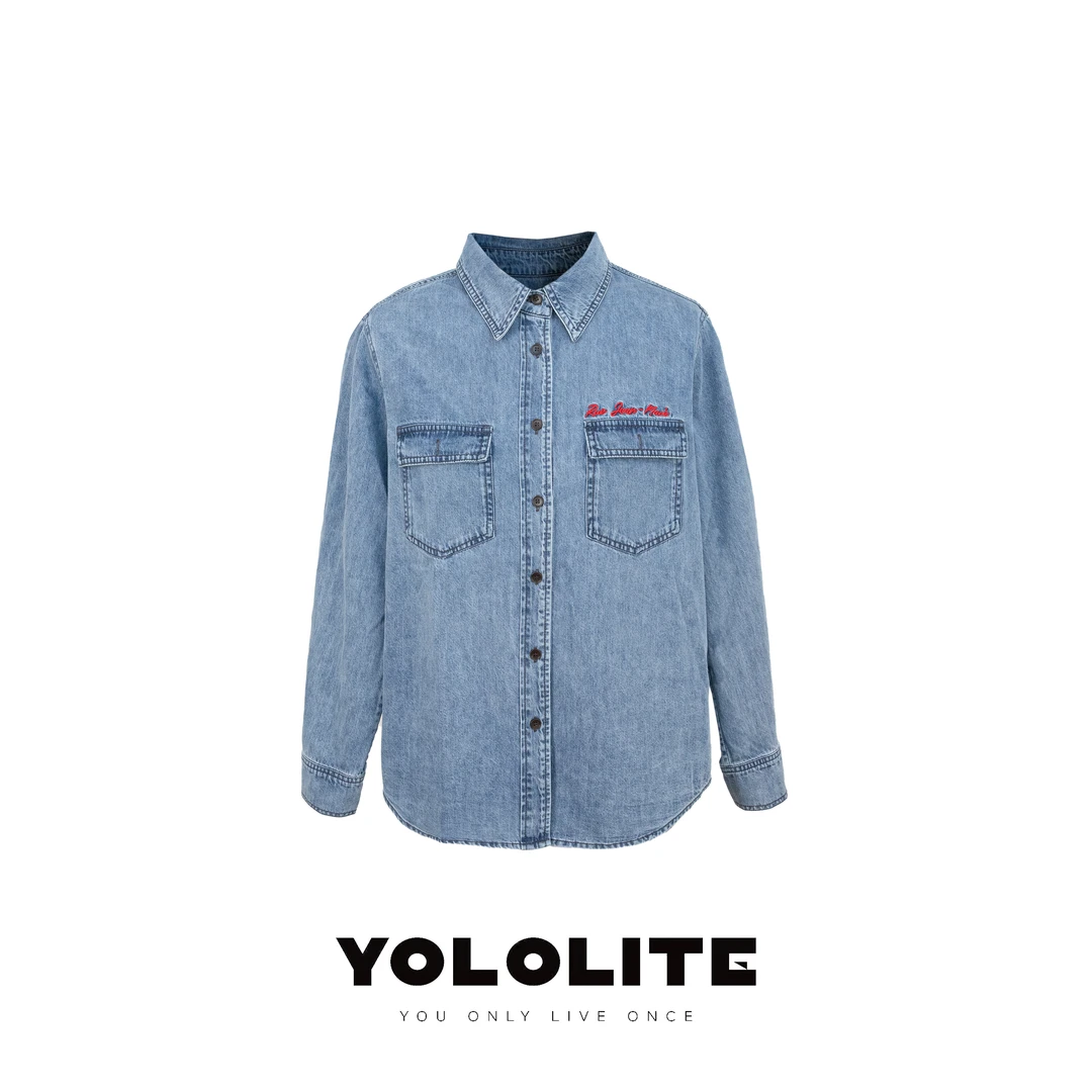 YOLOLITE【塞纳河畔】2505夏季新款水洗牛仔衬衣100%棉宽松牛仔外套