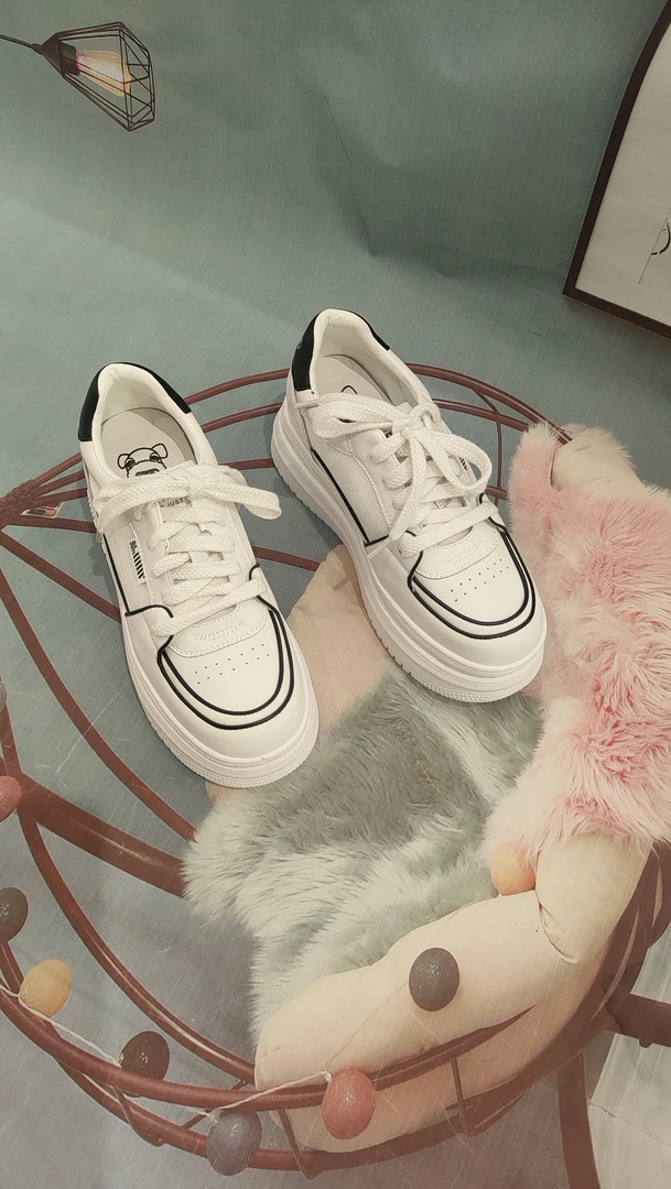 厚底小白鞋新款圆头系带运动松糕底休闲鞋小白鞋