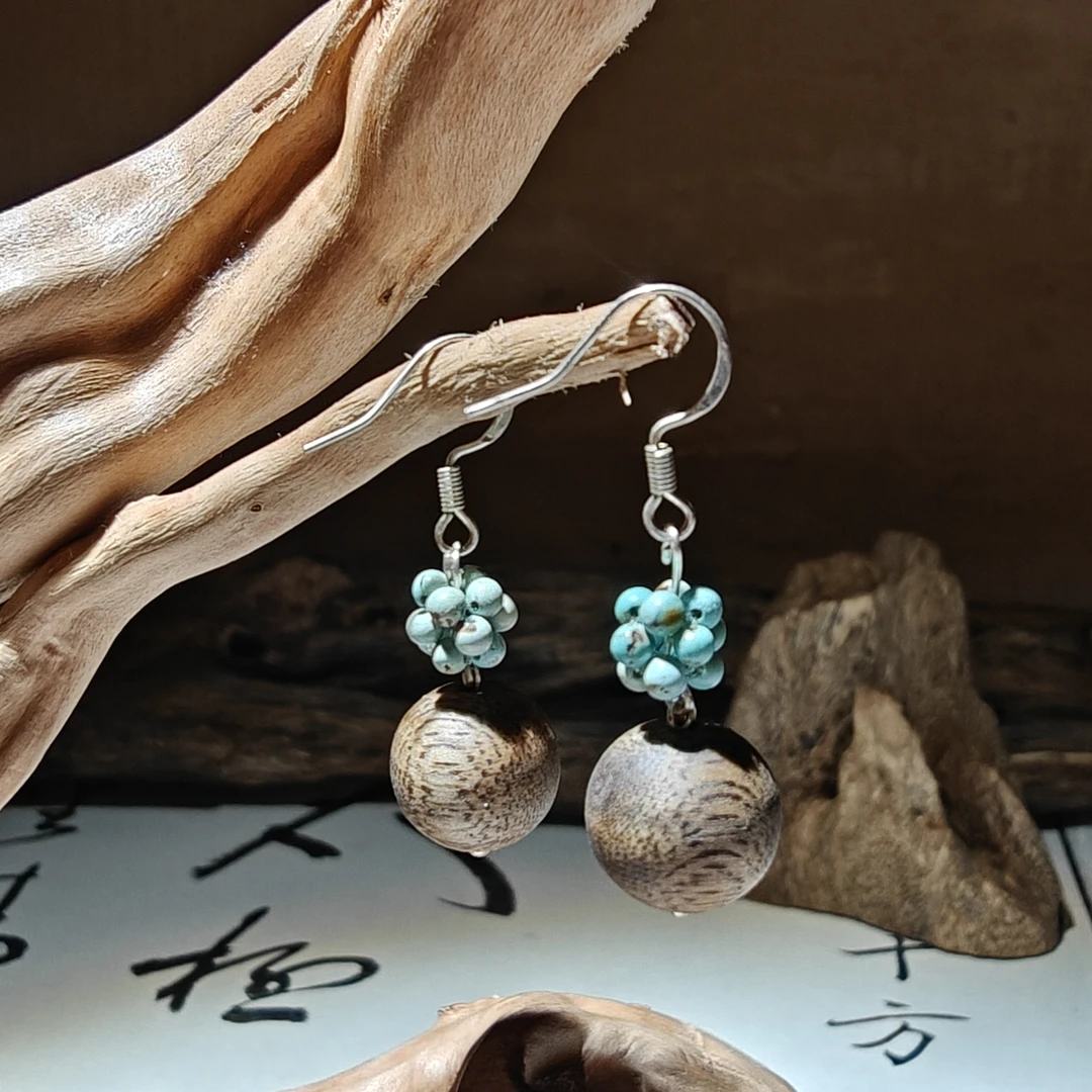 沉香白棋沉香耳饰 原创设计