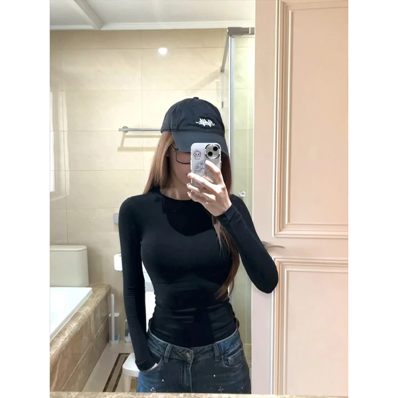 MosesQueen魔西女王秋冬正肩收腰辣妹纯色显瘦修身百搭长袖打底