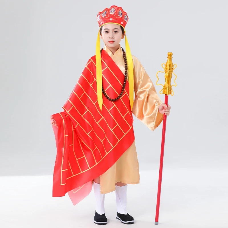 儿童唐僧全套服装西游记师傅唐玄奘舞台演出服兵器禅杖佛珠套装