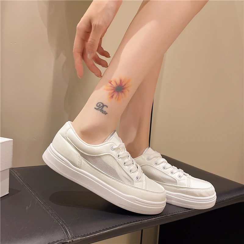 新款网面小白鞋女式夏季百搭系带软底运动鞋时尚平底薄款素面女鞋