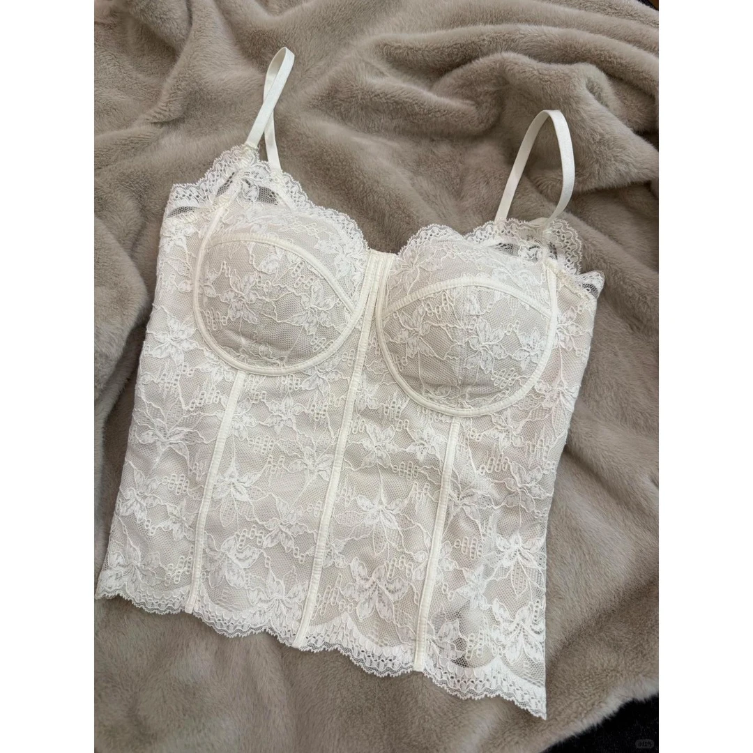 维多利亚法式性感蕾丝无痕美背吊带背心女内搭带胸垫打底一体式上
