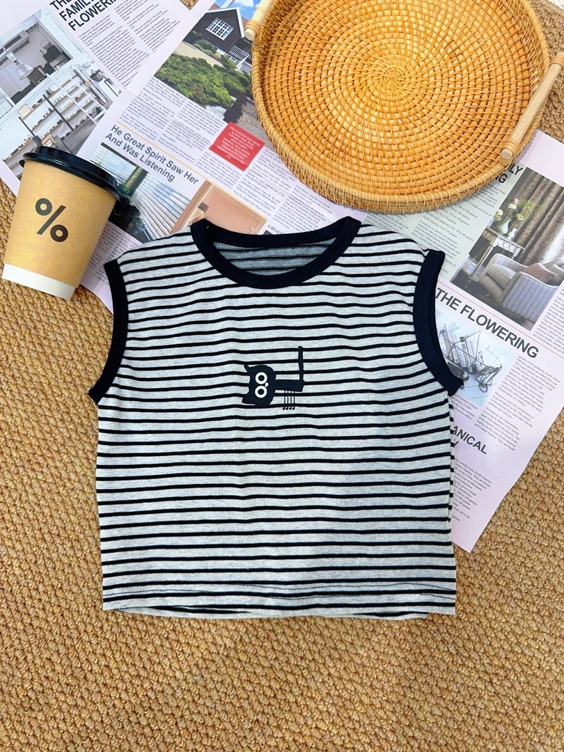 韩版儿童夏季条纹中性休闲薄款高弹背心坎肩2025新款百搭