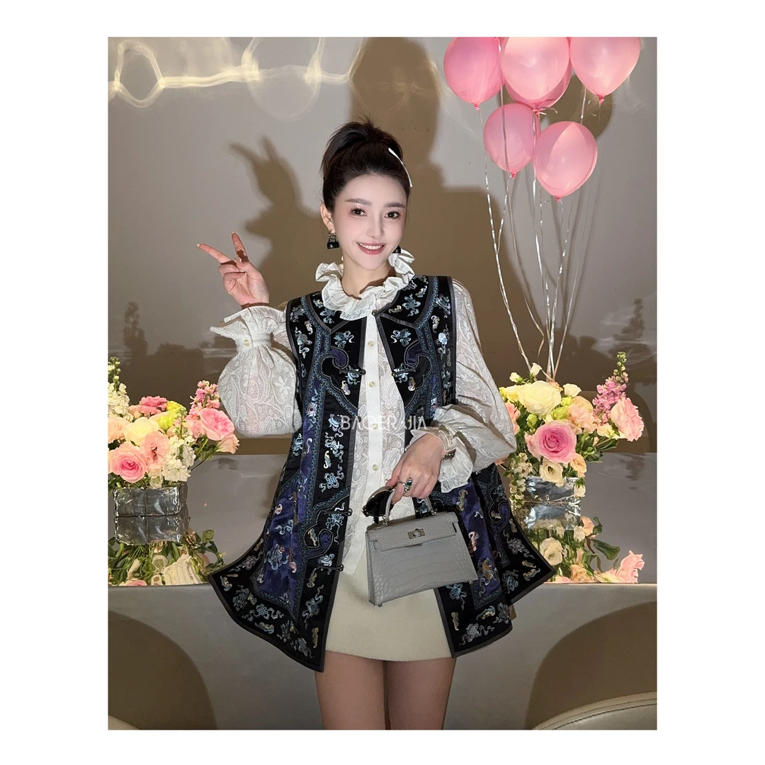 88-【传承/家宴】宝儿家含幂BJ55524309冬季款云蝠绣花纹样马甲