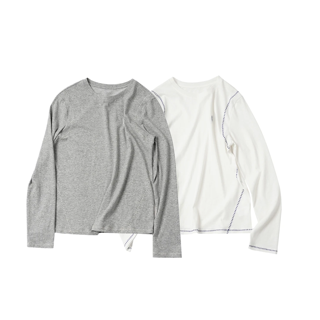 【鱼骨线刺绣长袖】ZYCX58014早秋新款宽松显瘦舒适休闲百搭款T恤