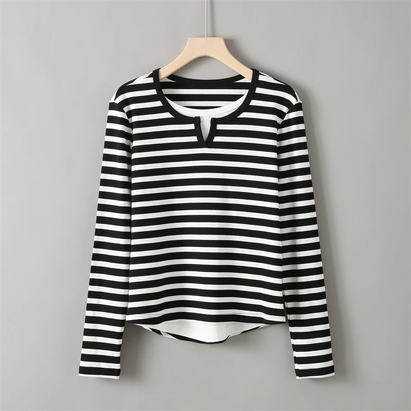 009条纹显瘦百搭时尚圆领套头修身打底衫