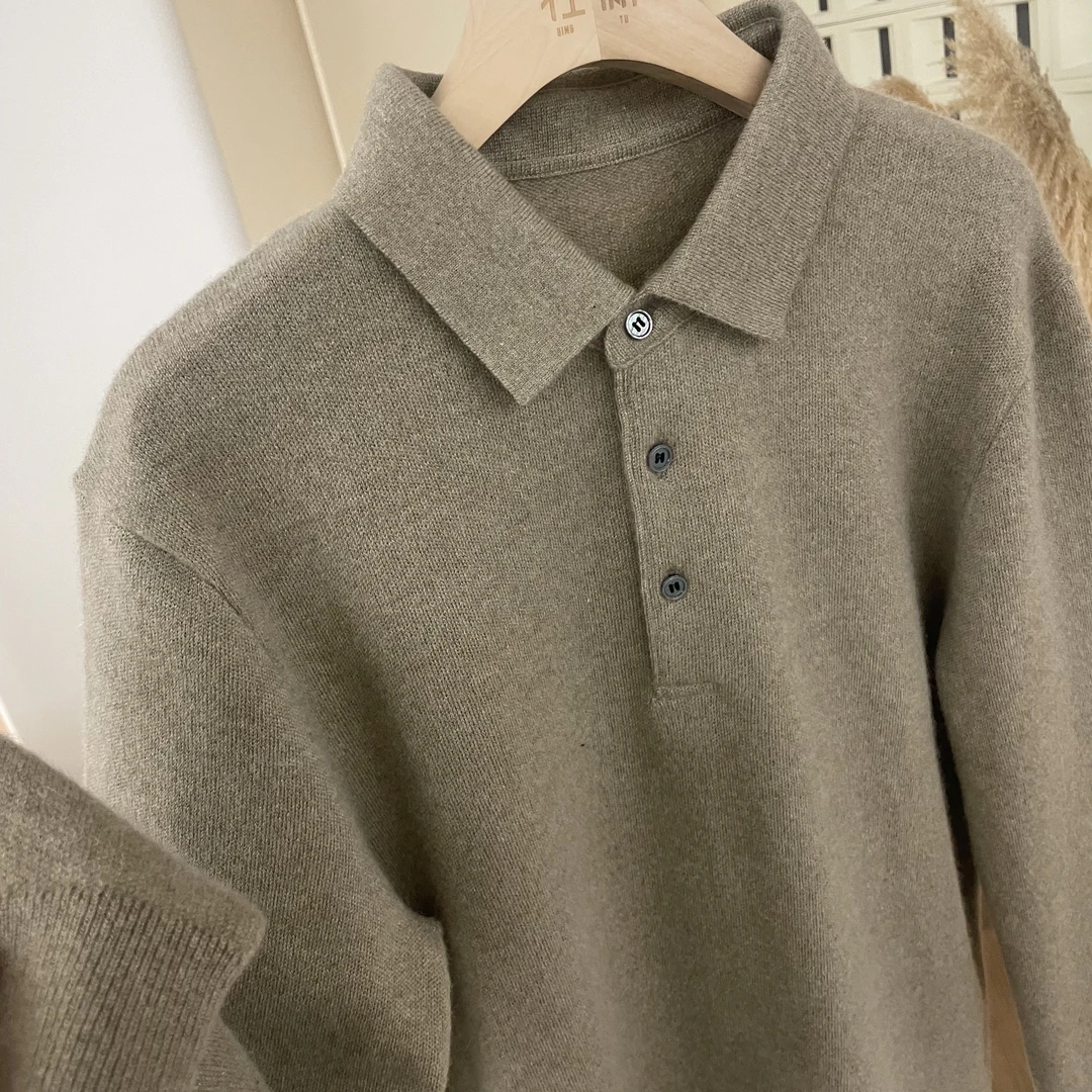 秋冬新款100纯山羊绒衫男士POLO领长袖针织衫套头毛衣