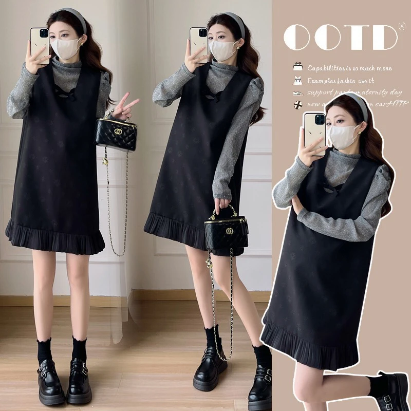 【可乐】法式千金风套装2025气质波点内搭花苞背心裙孕妇两件套