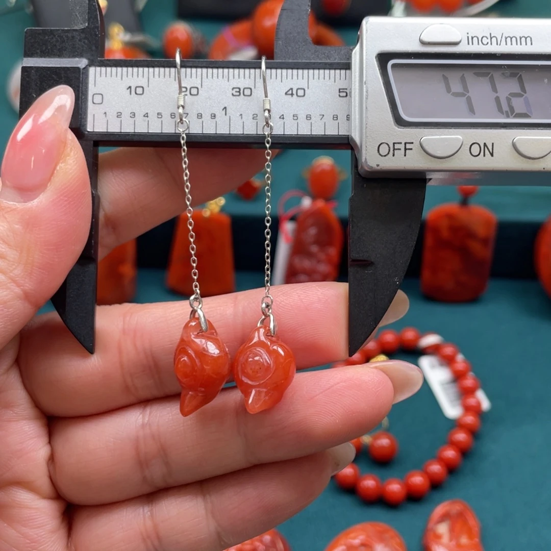 南红玛瑙银S925镶嵌开播福利川料南红把把胡耳钩