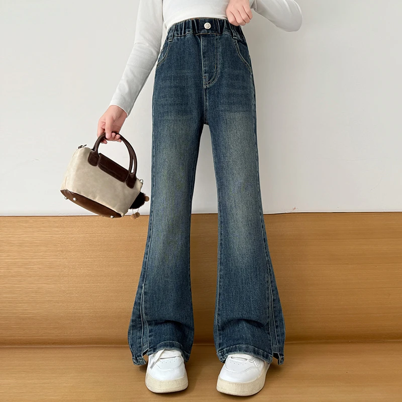 女童牛仔裤春秋2025新款儿童裤子秋装洋气中大童显瘦时尚喇叭裤潮