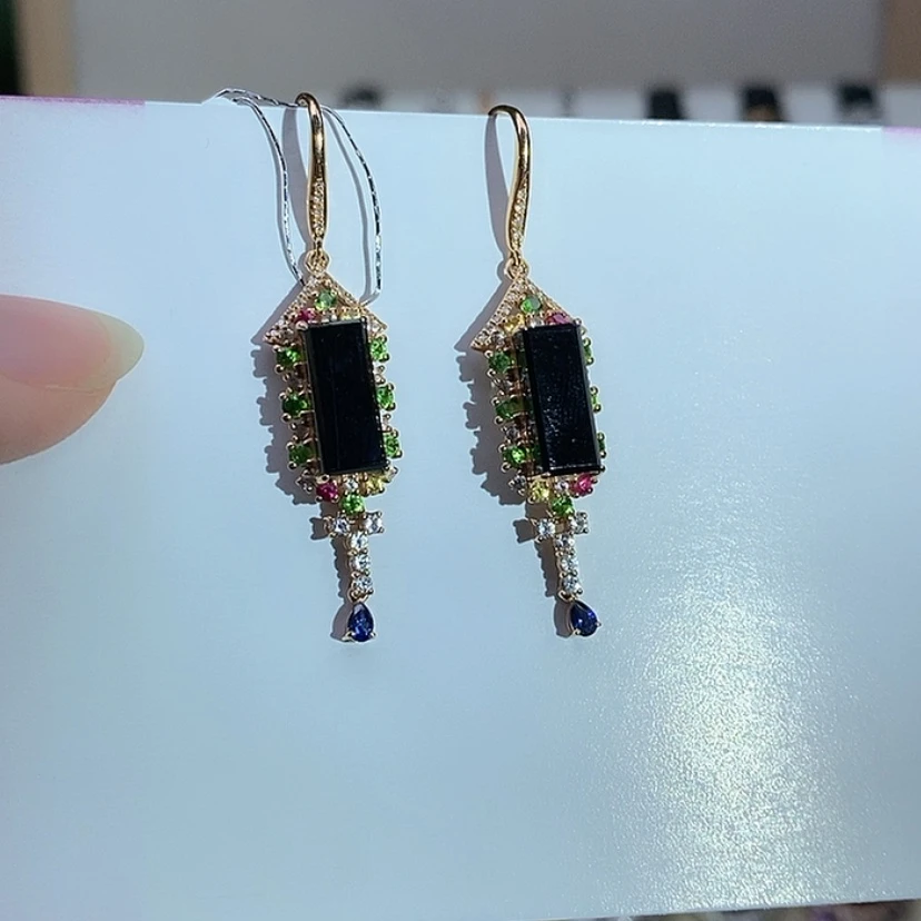 【闪购商品】翡翠耳饰18K金镶嵌墨翠