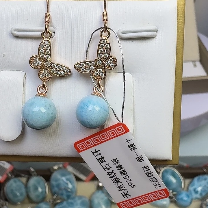 耳饰银S925镶嵌烟晶