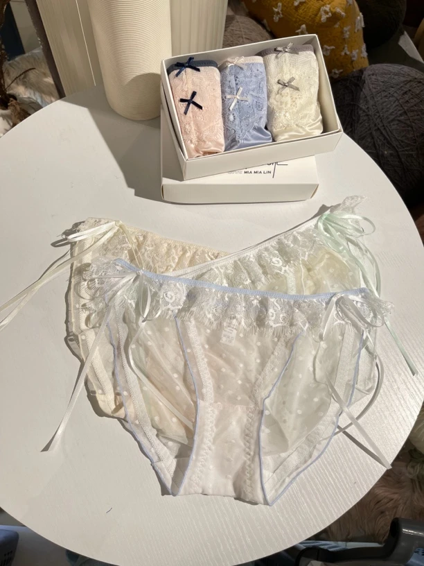 3条装 柔和少女 夏季维秘纯欲低腰少女蕾丝高开叉女士内裤