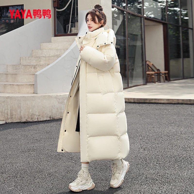 YAYA/鸭鸭羽绒服中长款韩版长款时尚可拆斗篷外套女士连帽秋冬