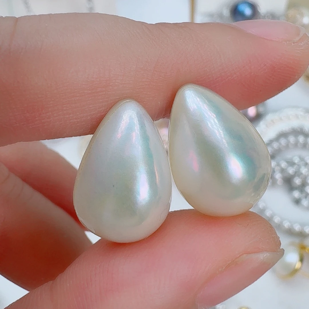 银S925镶嵌拼合珍珠（马贝珠）耳饰