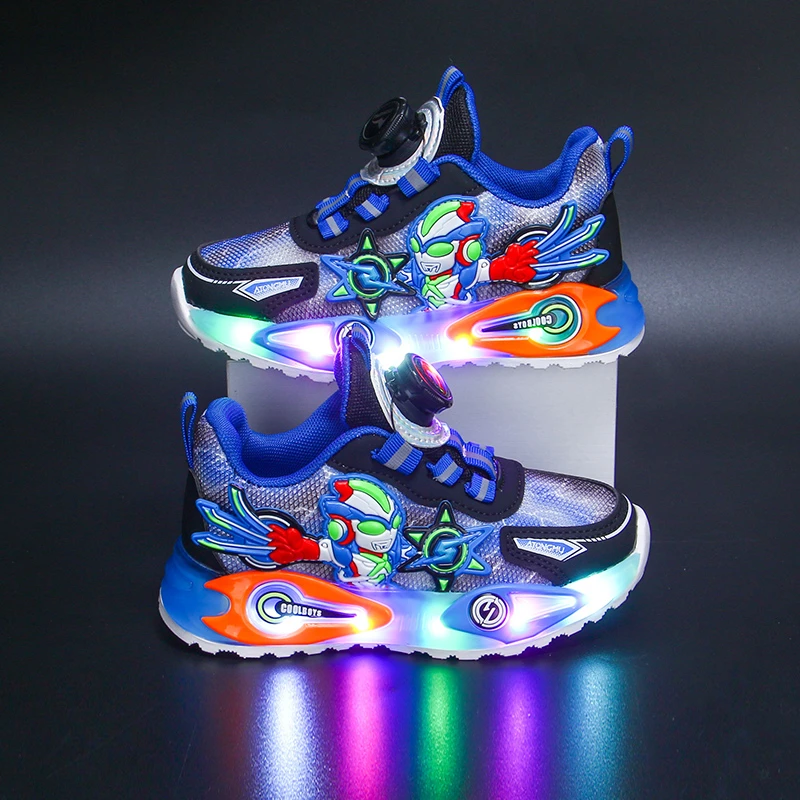 2025年新款童鞋冬季旋转纽扣带灯设计防滑透气儿童鞋童鞋运动鞋