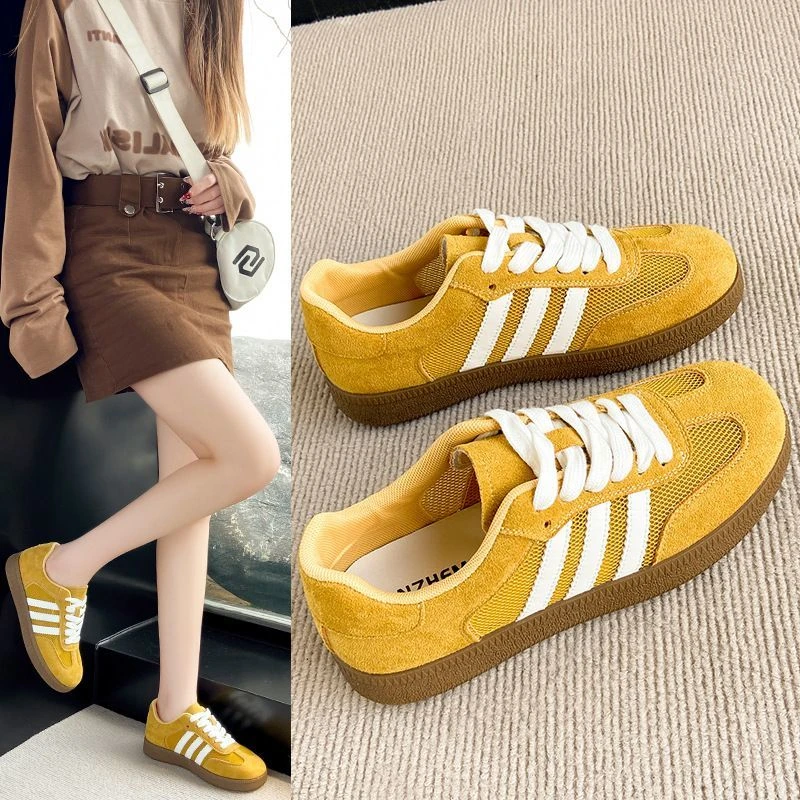 德训鞋女黄色2025春夏季新款韩版平底百搭板鞋复古休闲运动女鞋子