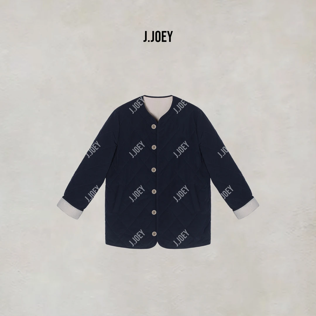 J.JOEY 极简休闲圆领厚款两面穿菱形棉服外套 C50109