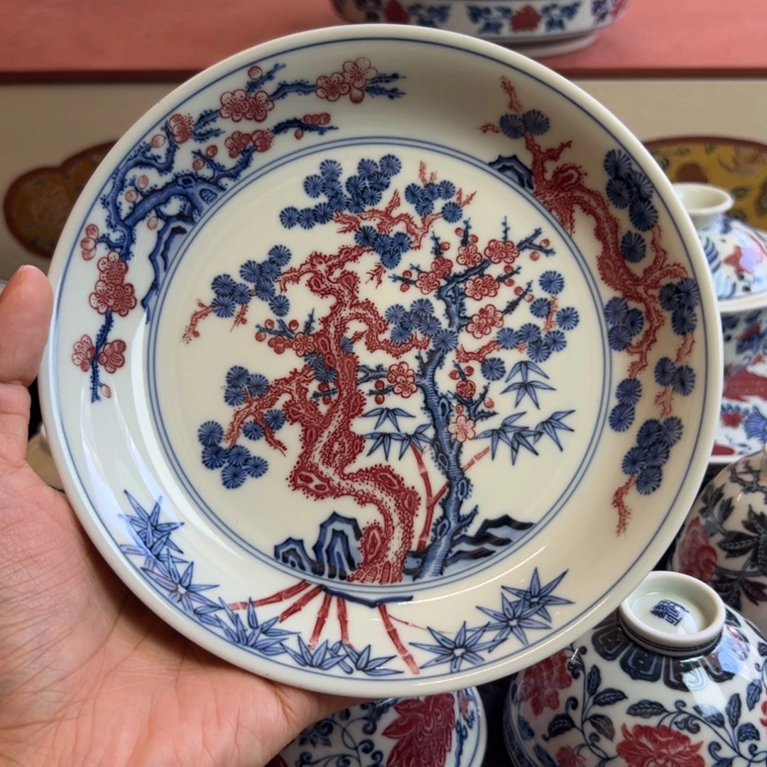 正绎堂青红松竹梅壶承