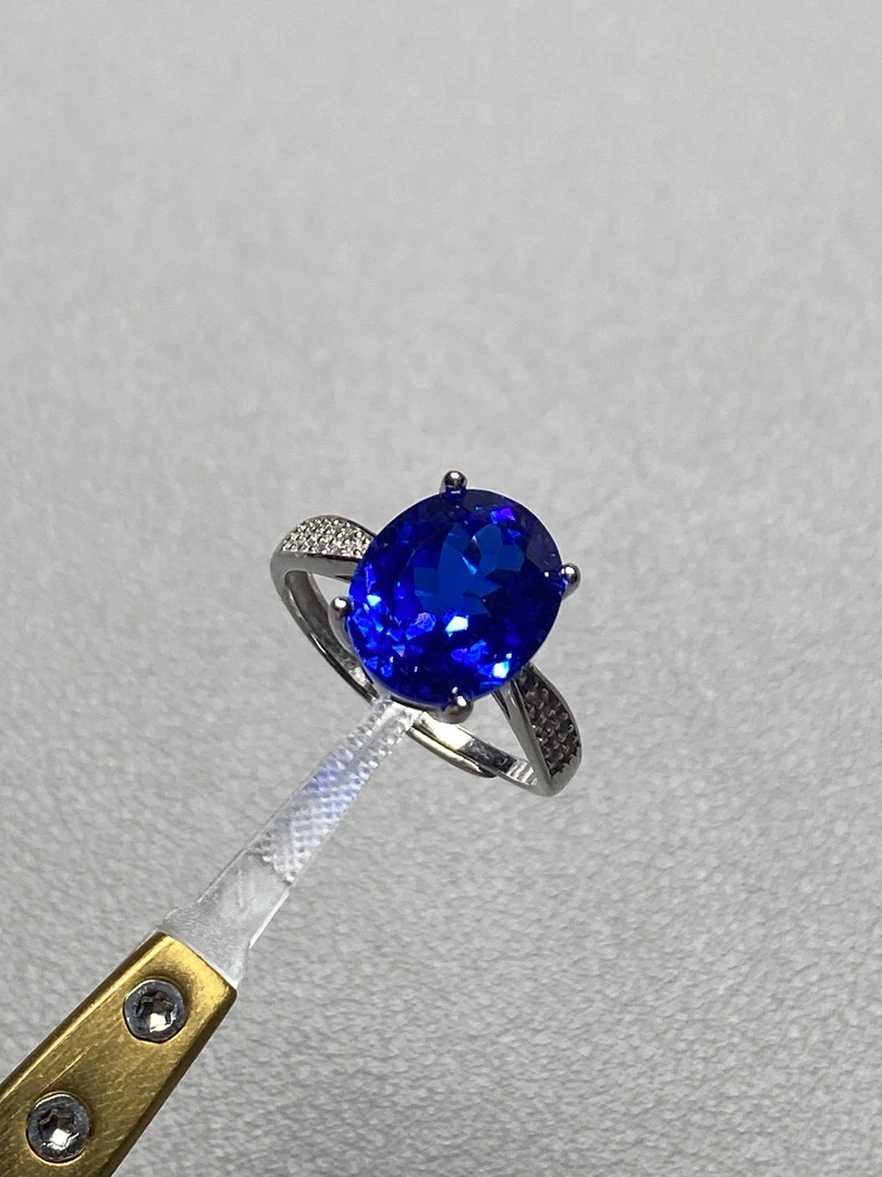 925银戒指 克什米尔蓝小妖 简单轻奢丝绒光感开口戒10*12尺寸023