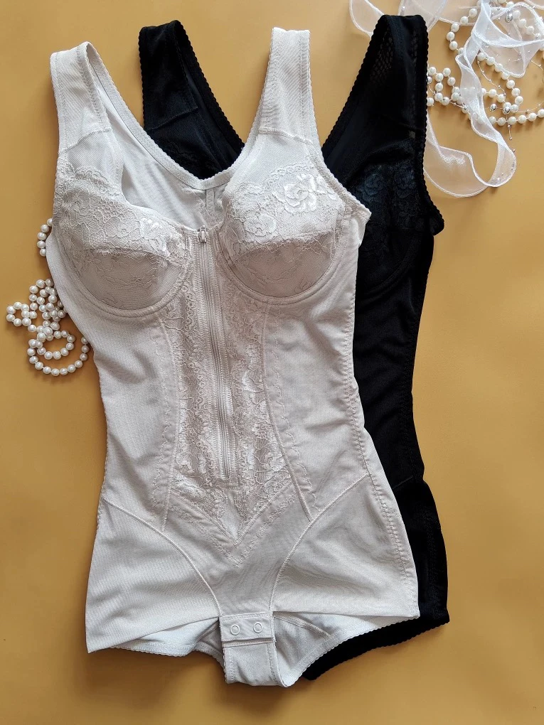 前拉链连体衣有钢圈收腹提臀聚拢托胸美体衣薄款舒适紧身塑形美背