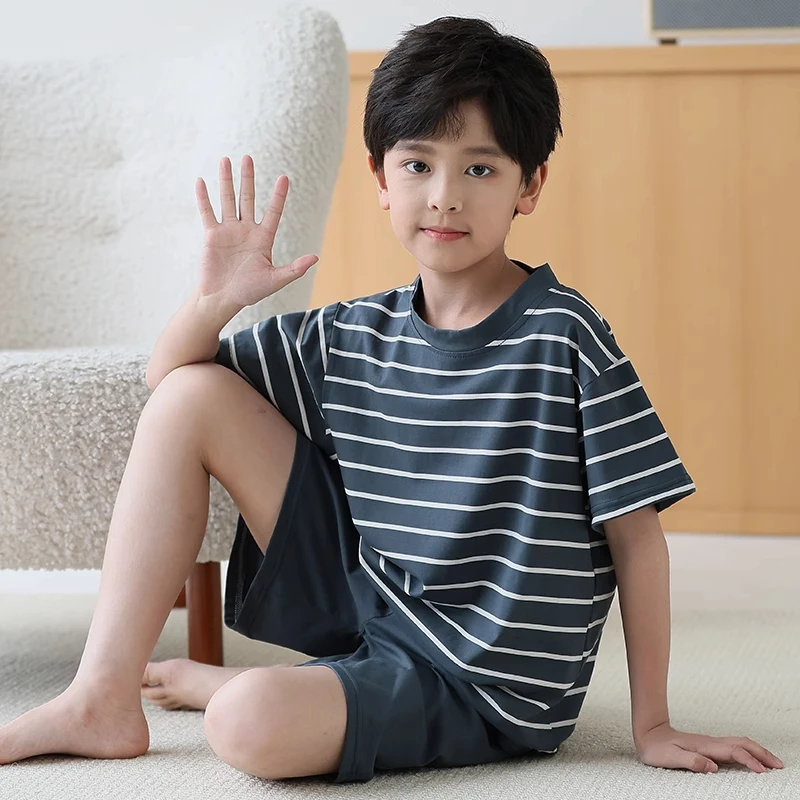 儿童睡衣男童2025新夏季薄款短袖短裤男孩中大童青少年纯棉家居服