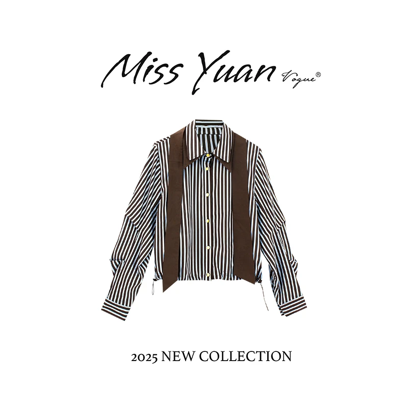 M.Y媛总 【慵懒摩卡】2025秋季新款条纹轻奢风时尚百搭衬衫MY2223D