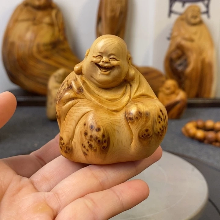 柏木（崖柏）太行崖柏留疤弥勒佛手把件小摆件