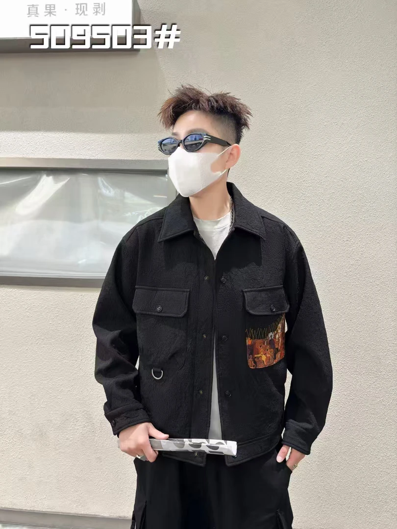 设计感加棉外套男秋冬季潮牌痞帅翻领夹克衫2025新款男士刺绣上衣