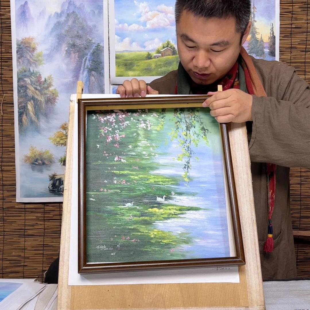 油画行路人小院绘画作品竞拍