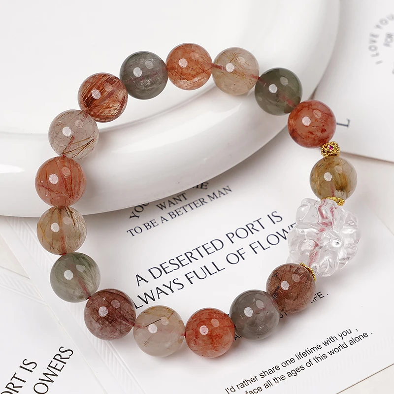 原创单圈彩发晶白水晶凤九手链-8768