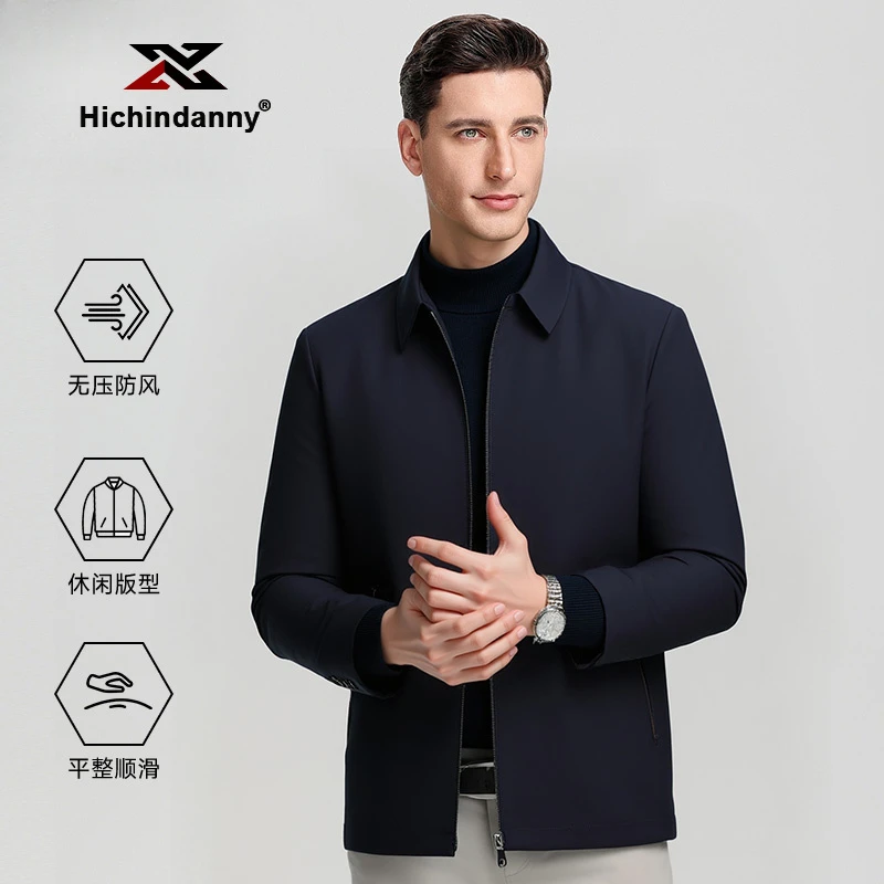HICHIN牛奶丝翻领运动夹克男士春秋季新款休闲商务免烫抗皱外套