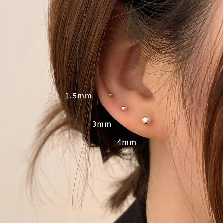 足银耳饰 S999银耳钉女养耳洞耳环光面圆球耳棒耳针耳棍洗睡免