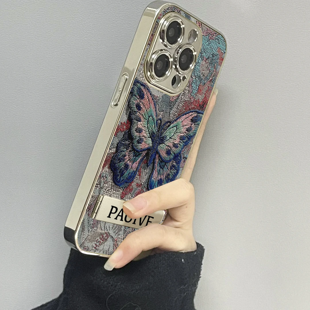 适用适用刺绣蝴蝶苹果16ProMax手机壳iPhone华为OPPO小米vivo贴皮