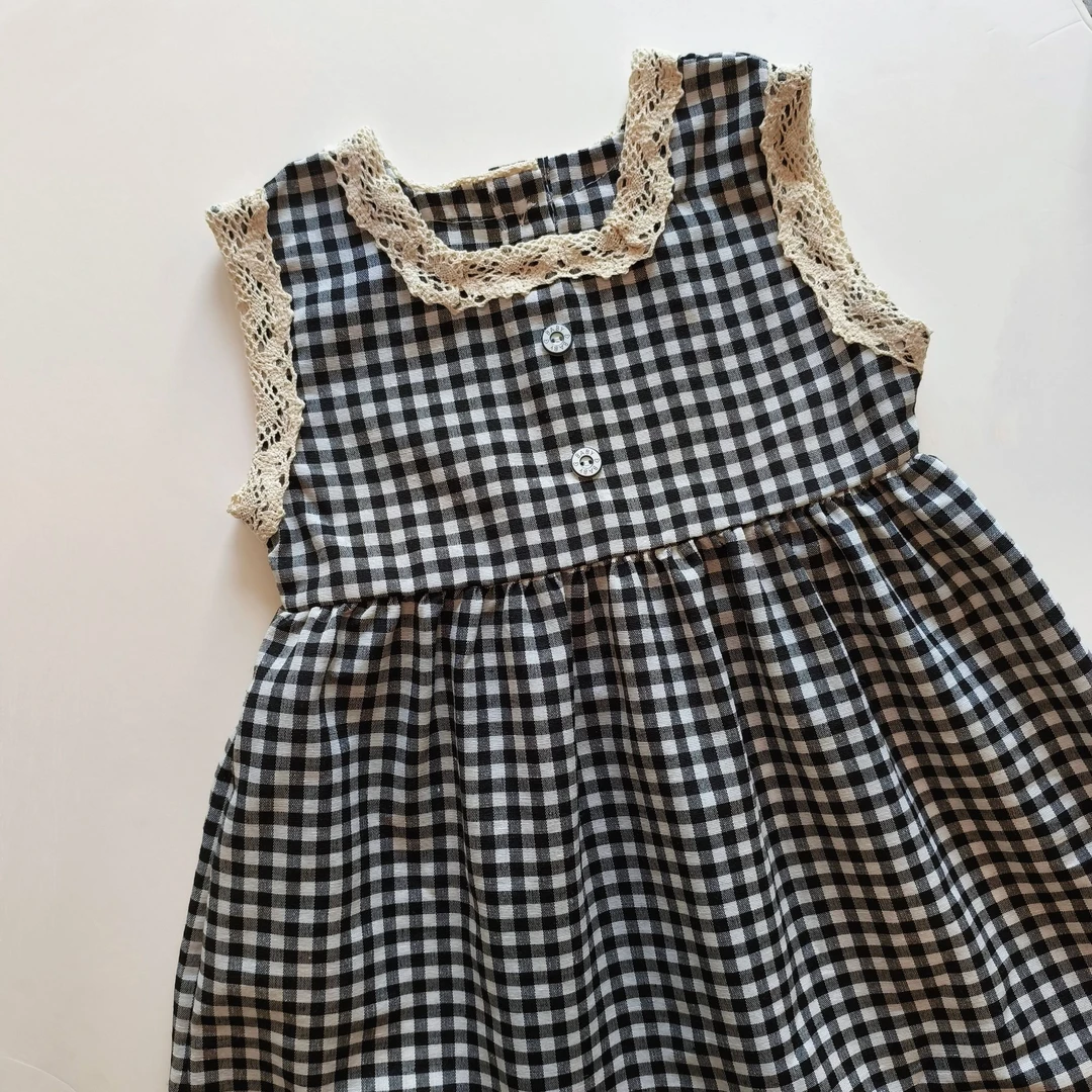 女童背心裙黑白格子格纹时尚韩版儿童洋气休闲宝宝夏季儿童
