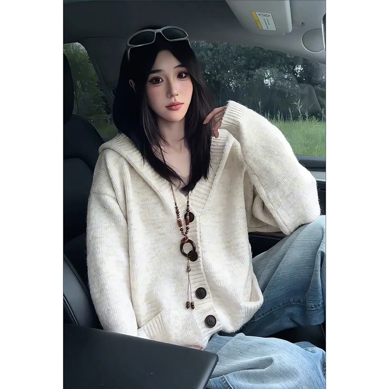连帽开衫毛衣男冬季加厚外穿针织衫秋冬款慵懒风宽松美式复古外套