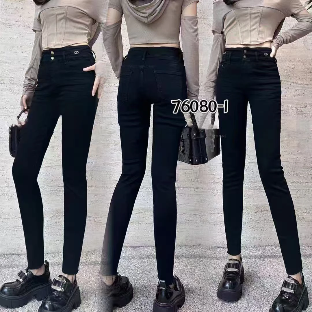 冬季新款时尚抓毛牛仔小脚裤76080