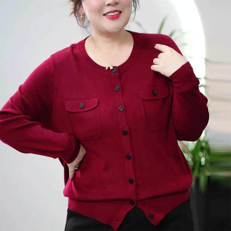 圆领绵羊毛短款开衫外套大码韩版慵懒风针织衫时尚宽松冬季上衣女