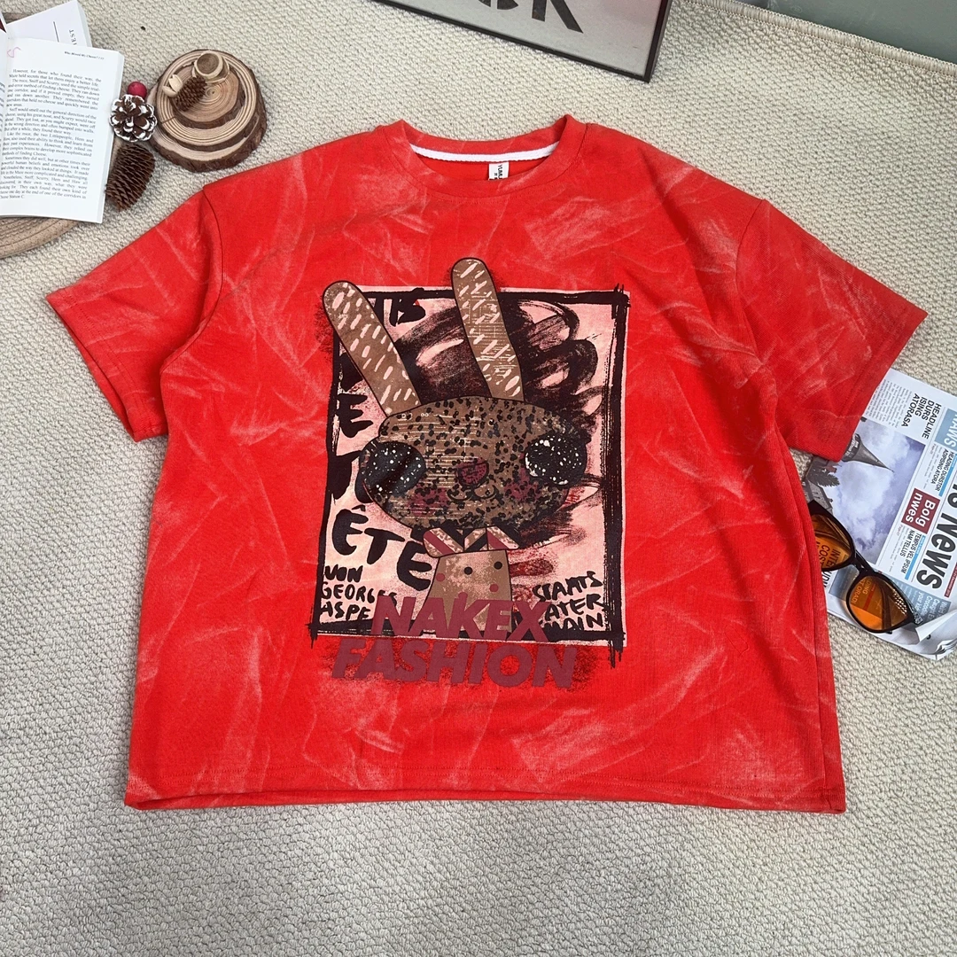 2025春季新款宽松百搭时尚卡通印花短袖T恤9438