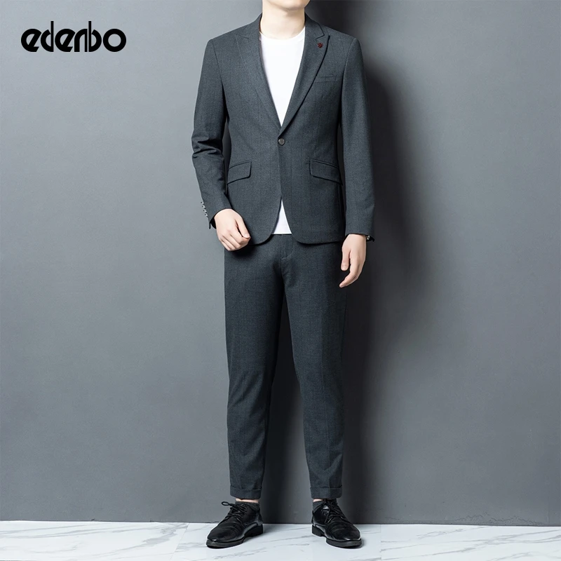 【商场同款】爱登堡商务套装男士秋季灰色时尚职业修身西装九分西裤