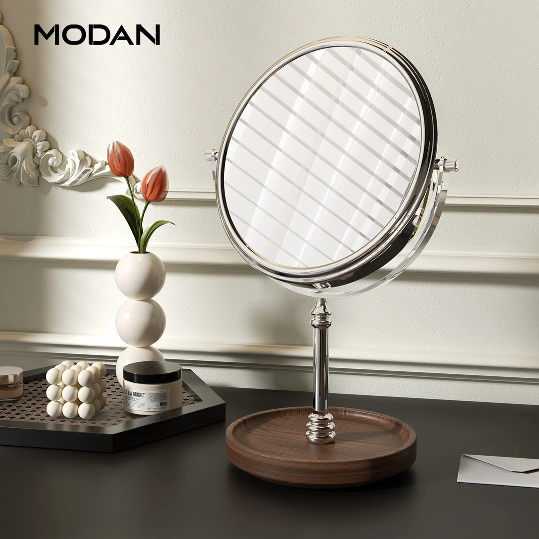 胡桃木梳妆台镜子桌面化妆镜高级台式放大化妆镜台式桌面