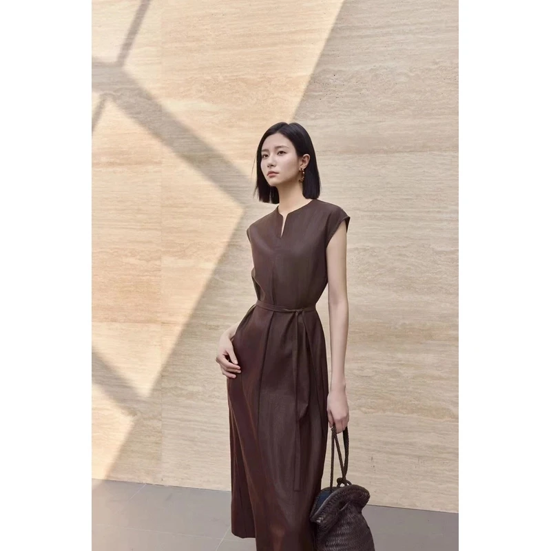 【如是小花开】夏季新款女士法式气质通勤收腰无袖轻奢连衣裙25338